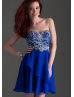 Royal Blue Chiffon Beaded Knee Length Prom Dress